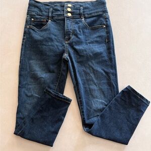 Ann Taylor Petite 3-Button High Rise Dark Blue Skinny Jeans